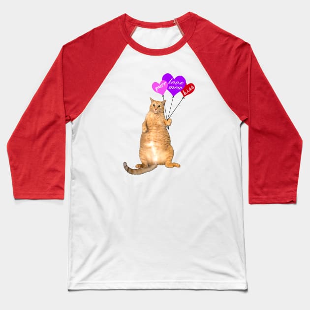 For Light Background, Valentine Balloon Cat Baseball T-Shirt by RawSunArt